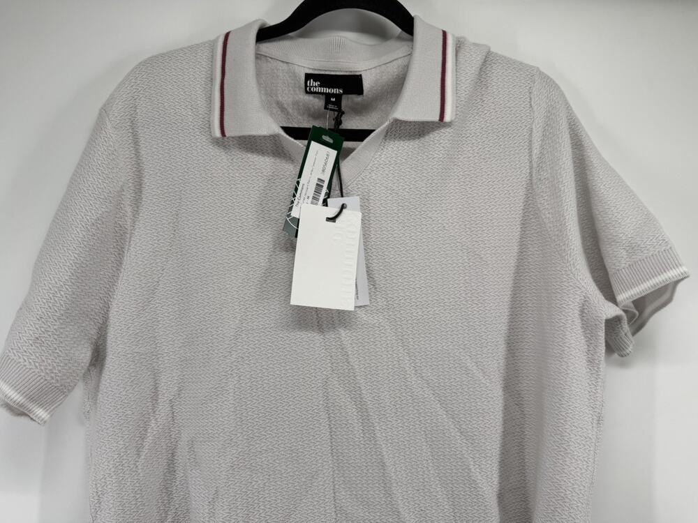 The Commons Men's Medium Grey Textured Jacquard Johnny Collar Sweater Polo NWT